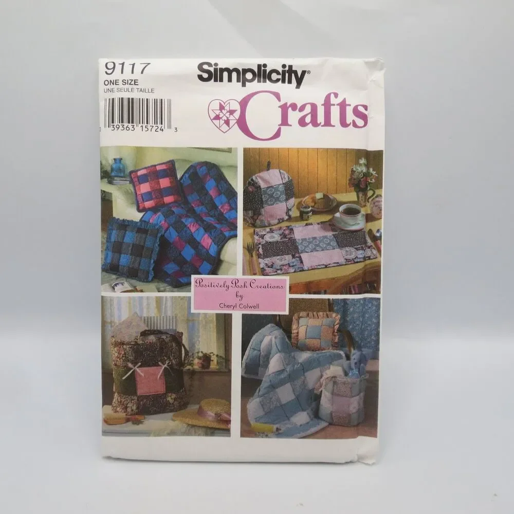 Simplicity 9117 Crafts Patchwork Quilting Throw Pillow Tote ONE SIZE 1990s